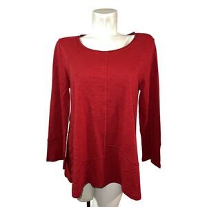 New‎ Habitat Top #27506 Women's Size M Red Stitched Pieced Cotton LS Swing Tunic